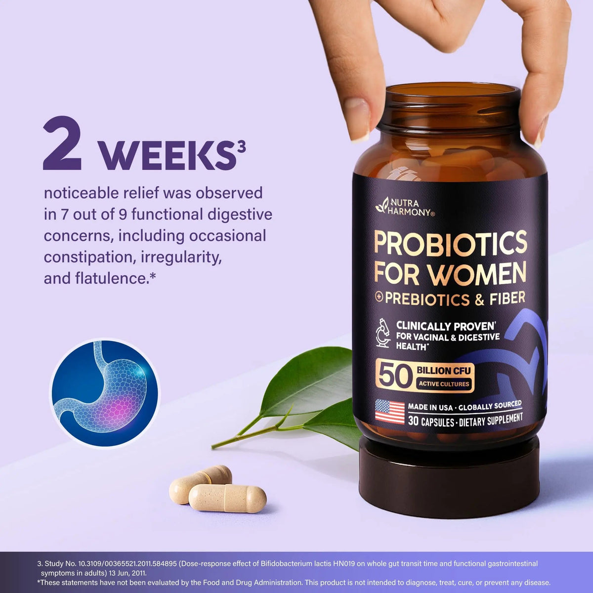 Probiotics for Women 50 Billion CFU - Vaginal Probiotics Clinically Proven for Yeast & pH Balance - Digestion & Bloating Relief - 8 Strains + Prebiotics - Delay Release - Made in USA, 30 Capsules NUTRAHARMONYBuy Supplements Australia