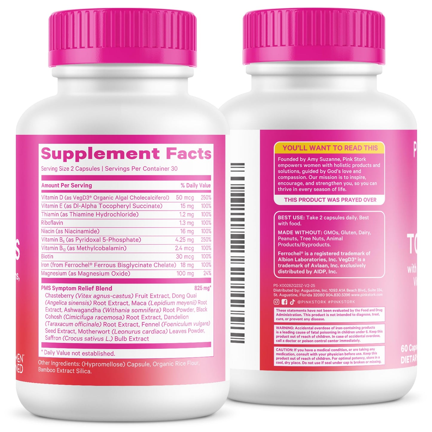Pink Stork PMS Supplement for Women - Vitex, Ashwagandha, Maca Root & 10 Vitamins & Minerals to Support Hormone Balance, Mood, Bloating, Period Regularity - 60 Capsules Pink StorkBuy Supplements Australia