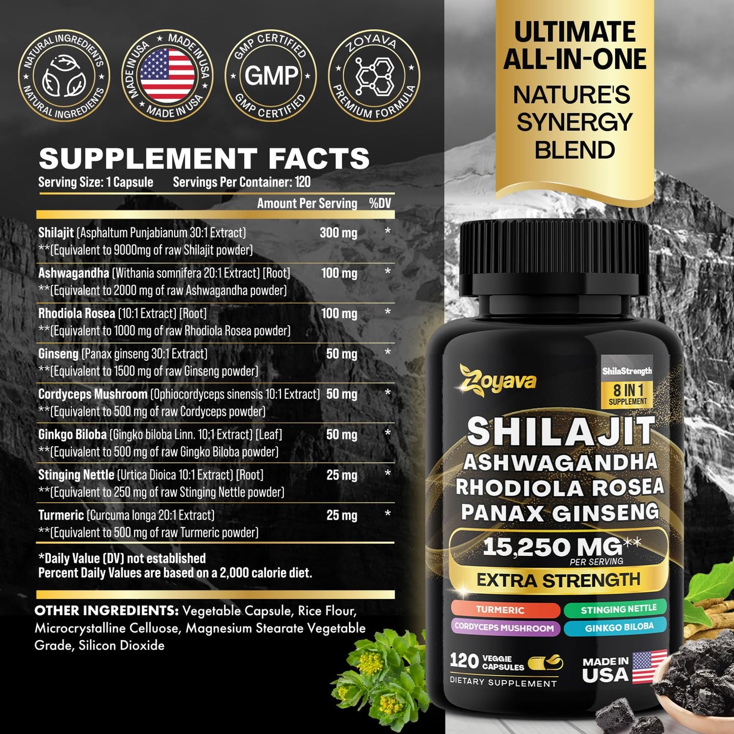 Zoyava Shilajit 9000MG Radiant Health Blend Ashwagandha 2000MG Rhodiola Rosea ZoyavaBuy Supplements Australia