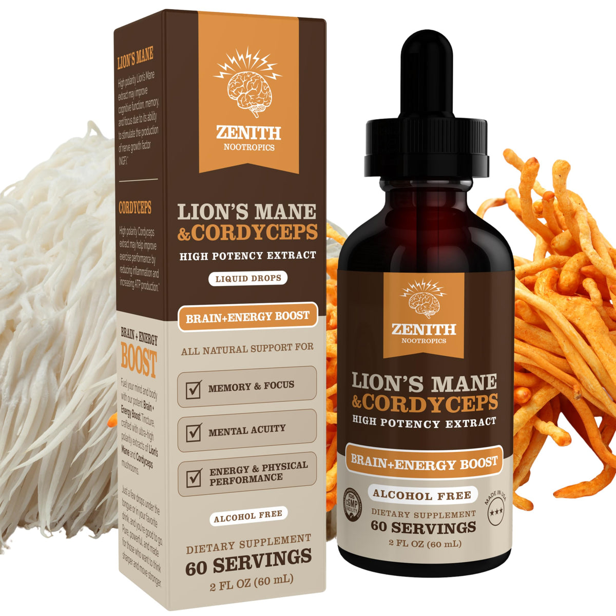 Zenith Nootropics Lion’s Mane & Cordyceps Supplement – Brain & Energy Support – Focus, Memory, Clarity, Immunity – Vegan, Alcohol-Free Tincture – Up-to 2-Month Supply, 2 fl oz Zenith NootropicsBuy Supplements Australia