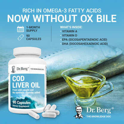 Dr. Berg Cod Liver Oil Capsules - New Formula Without OxBile - Rich in Omega-3 Fatty Dr. Berg NutritionalsBuy Supplements Australia