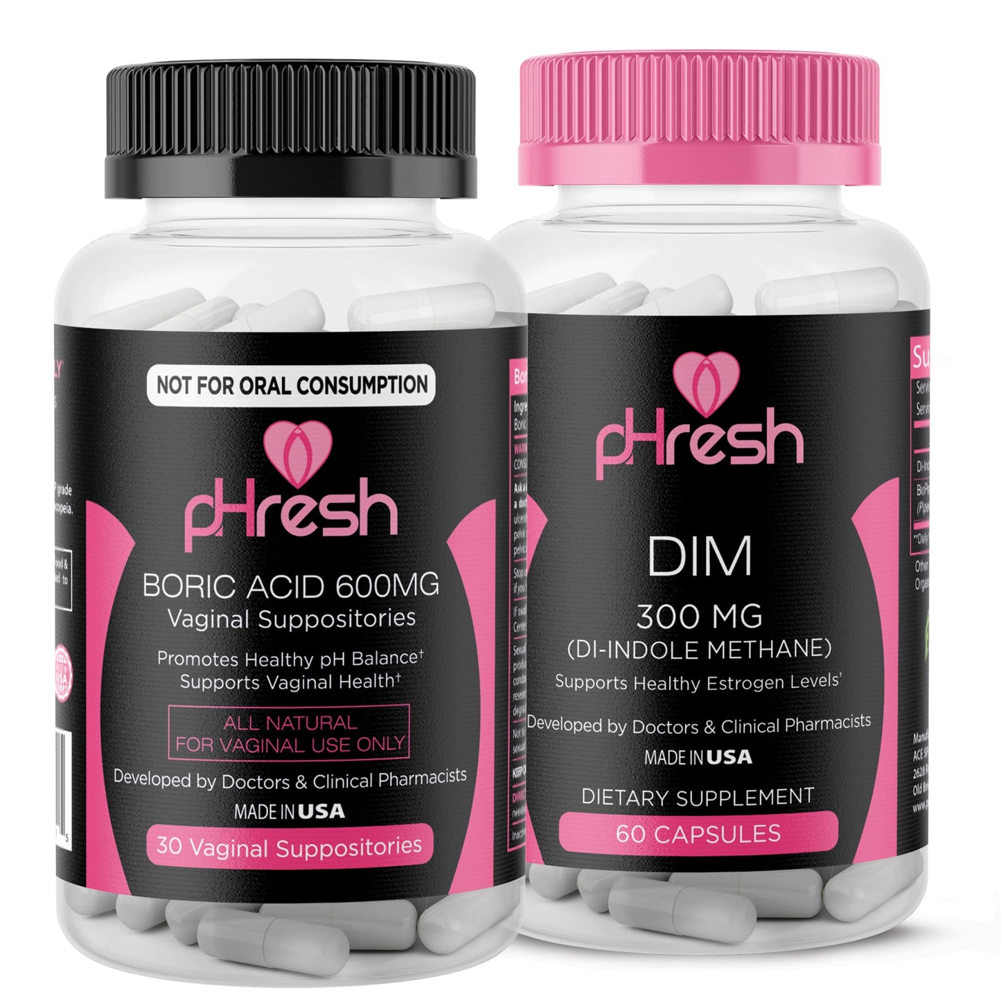 pHresh Boric Acid Suppositories and DIM Supplement