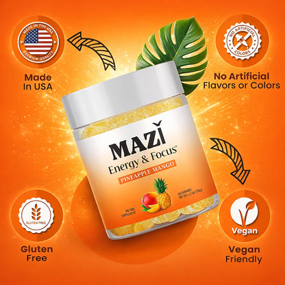 Energy & Focus Gummies | 100mg Natural Caffeine + L-Theanine + Vitamin B6 & B12 + CoQ10 | Nootropic Cognitive Brain Performance Supplement | No Crash or Jitters MAZIBuy Supplements Australia