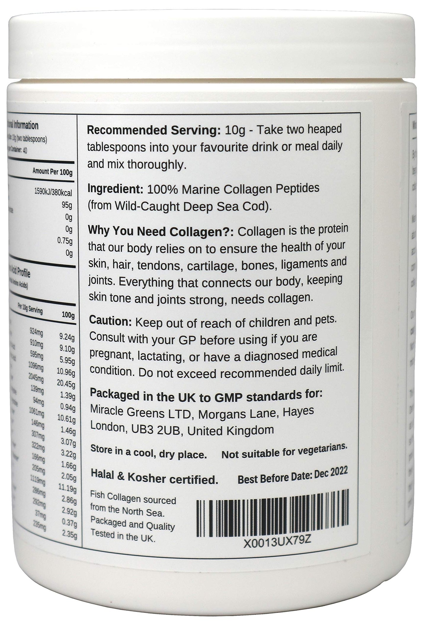 Marine Collagen Peptides (400g) | Hydrolysed from Wild Caught North SEA Cod Miracle GreensBuy Supplements Australia
