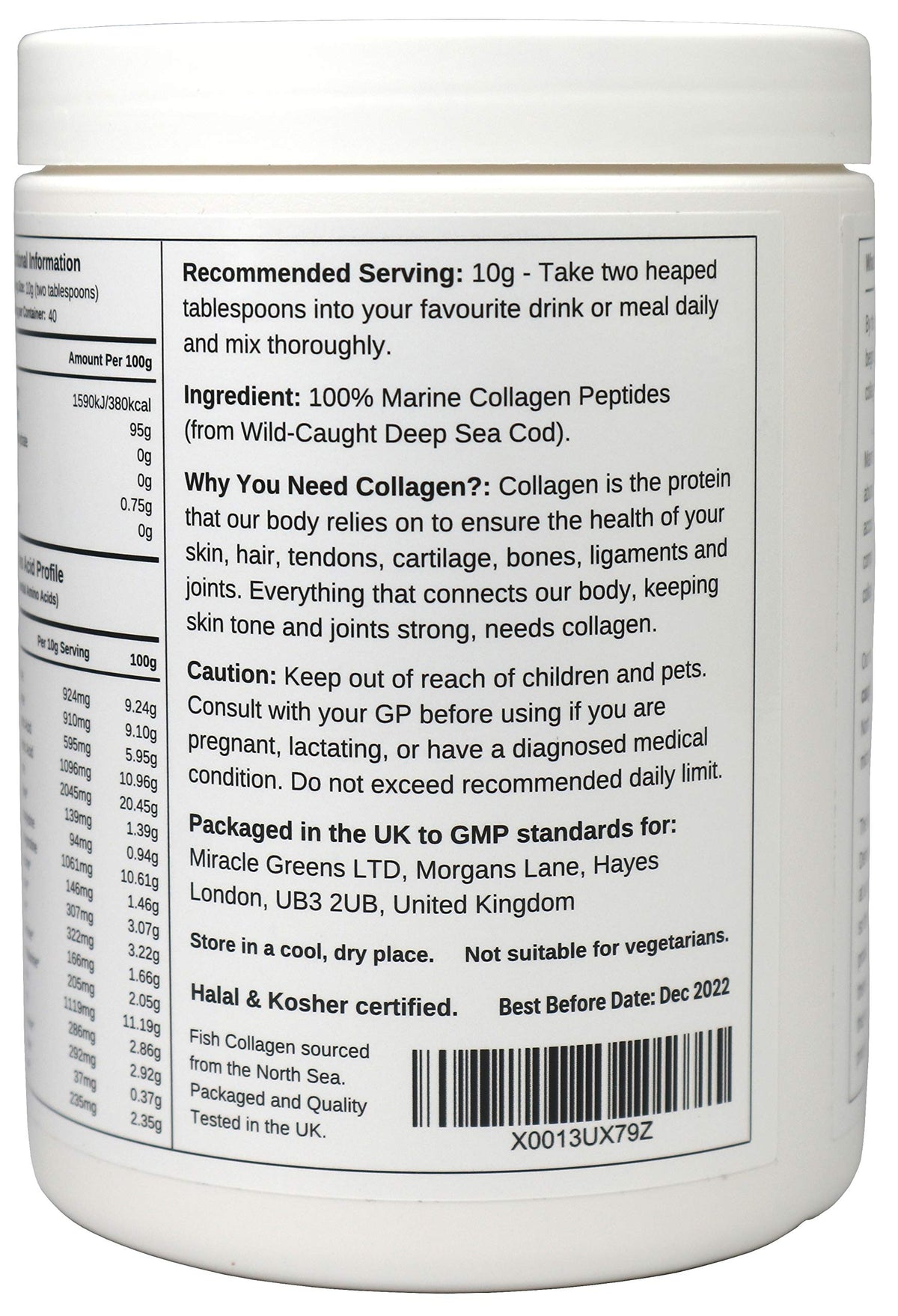Marine Collagen Peptides (400g) | Hydrolysed from Wild Caught North SEA Cod Miracle GreensBuy Supplements Australia