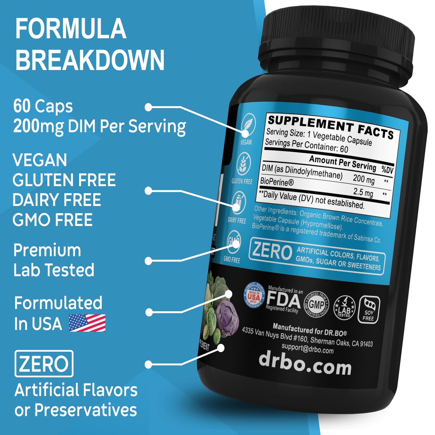 DIM Supplement for Women & Men 200mg - Androgen Estrogen Blocker for Men & Women, Hormonal Acne Pills, Hormone Balance, Menopause Support, Diindolylmethane DIM Supplement Plus BioPerine - 60 Capsules DR. BOBuy Supplements Australia