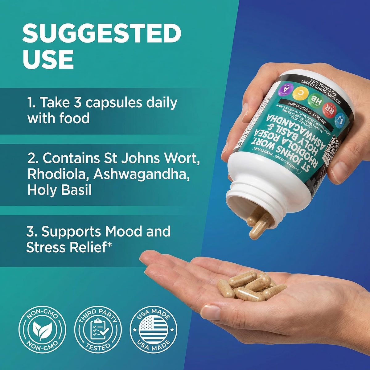 Clean Nutraceuticals St Johns Wort Rhodiola Rosea Holy Basil Ashwagandha - Mood Support for Women and Men with Vitamin C & Black Pepper Extract - 90 Caps Clean Nutraceuticals buy supplements Au