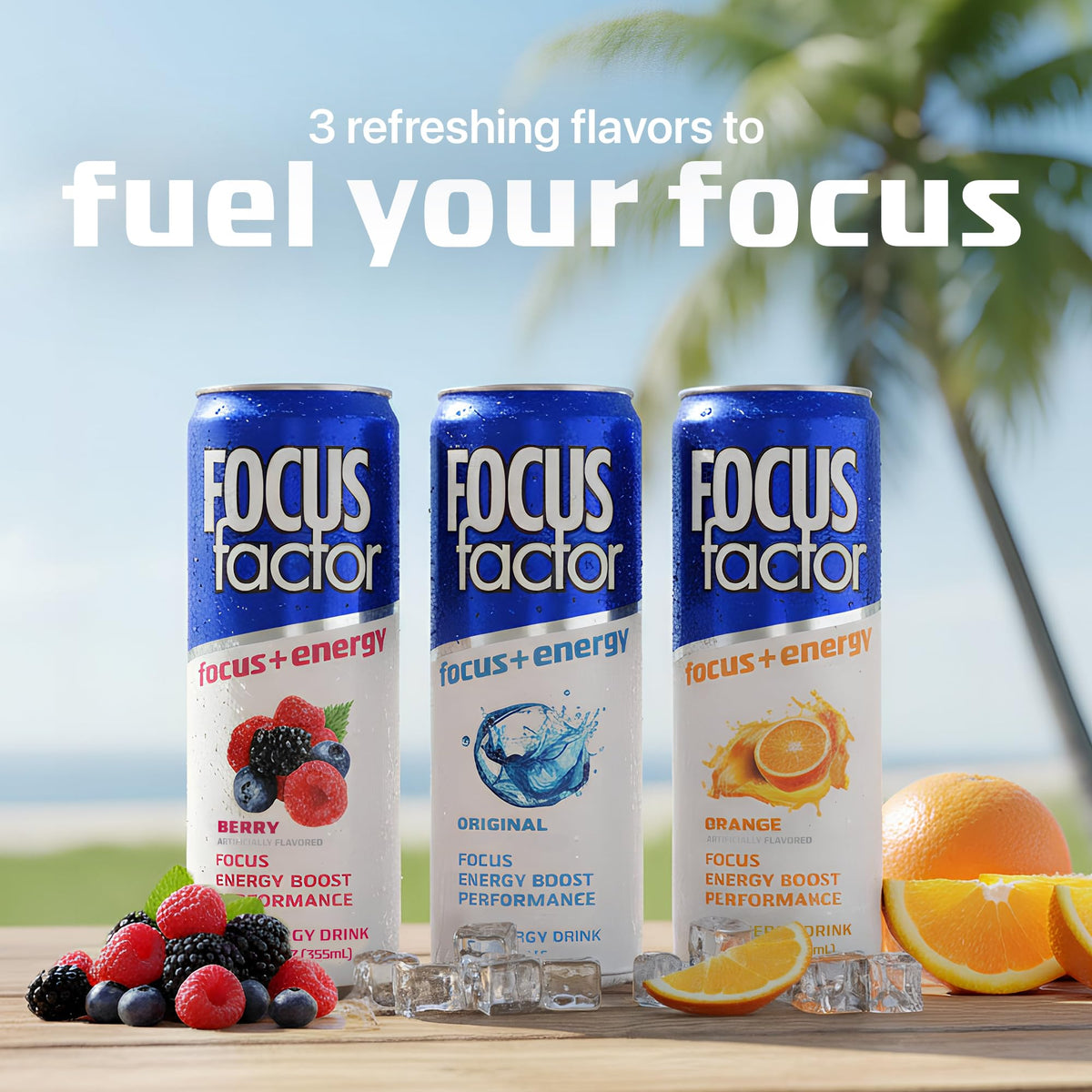 Focus Factor Energy Drink - 12 x 355ml Cans (Berry Flavour) - with Focus + Energy - Lightly Carbonated, Sugar Free, Low Calorie with Vitamin B6 & Vitamin B12 Focus FactorBuy Supplements Australia