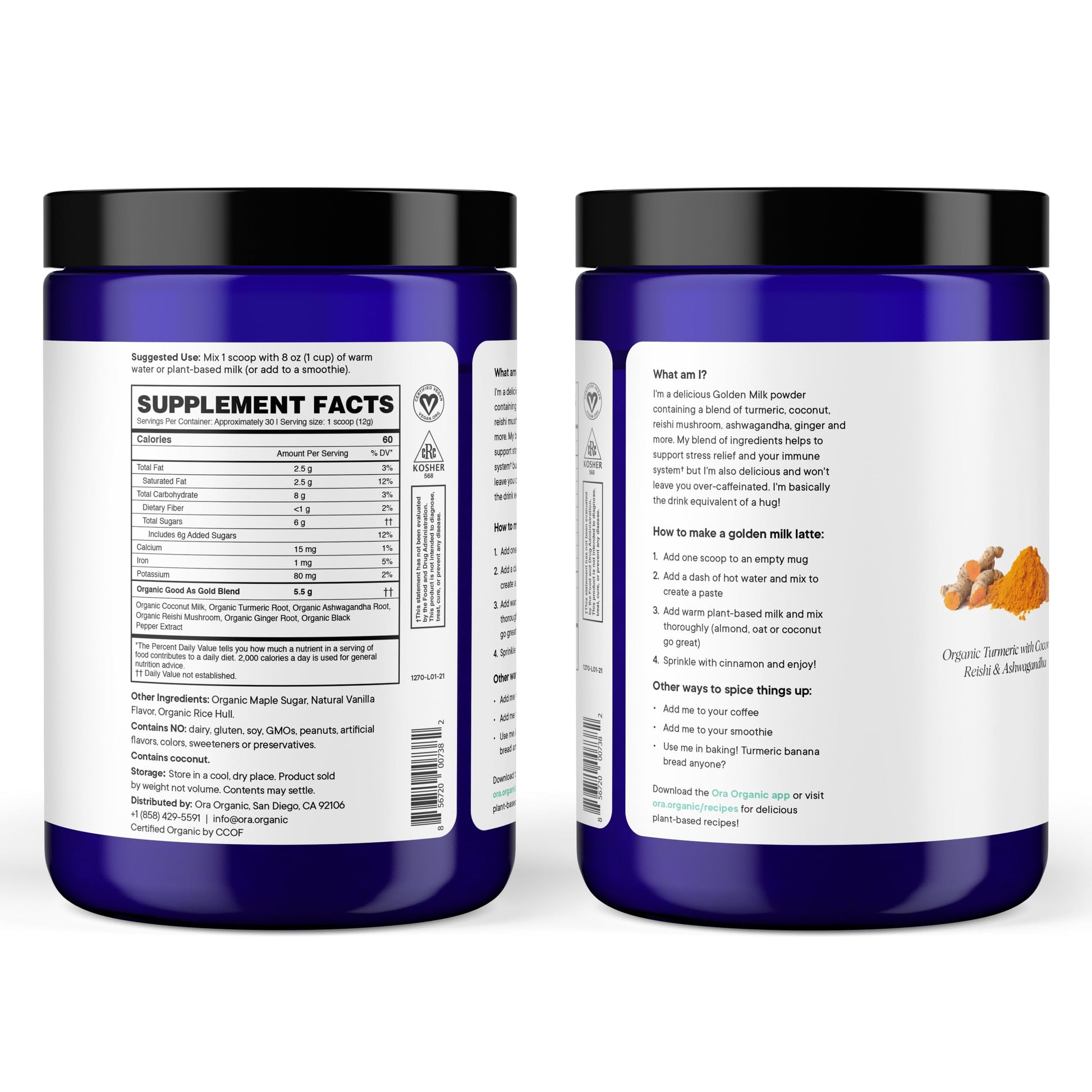Ora Organic Golden Milk Powder - Ayurvedic Turmeric Powder with Organic Adaptogens - Ashwagandha, Reishi and Ginger | Organic, Gluten-Free, Soy-Free, Vegan, Non-GMO - Maple & Vanilla, 30 Servings Ora OrganicBuy Supplements Australia