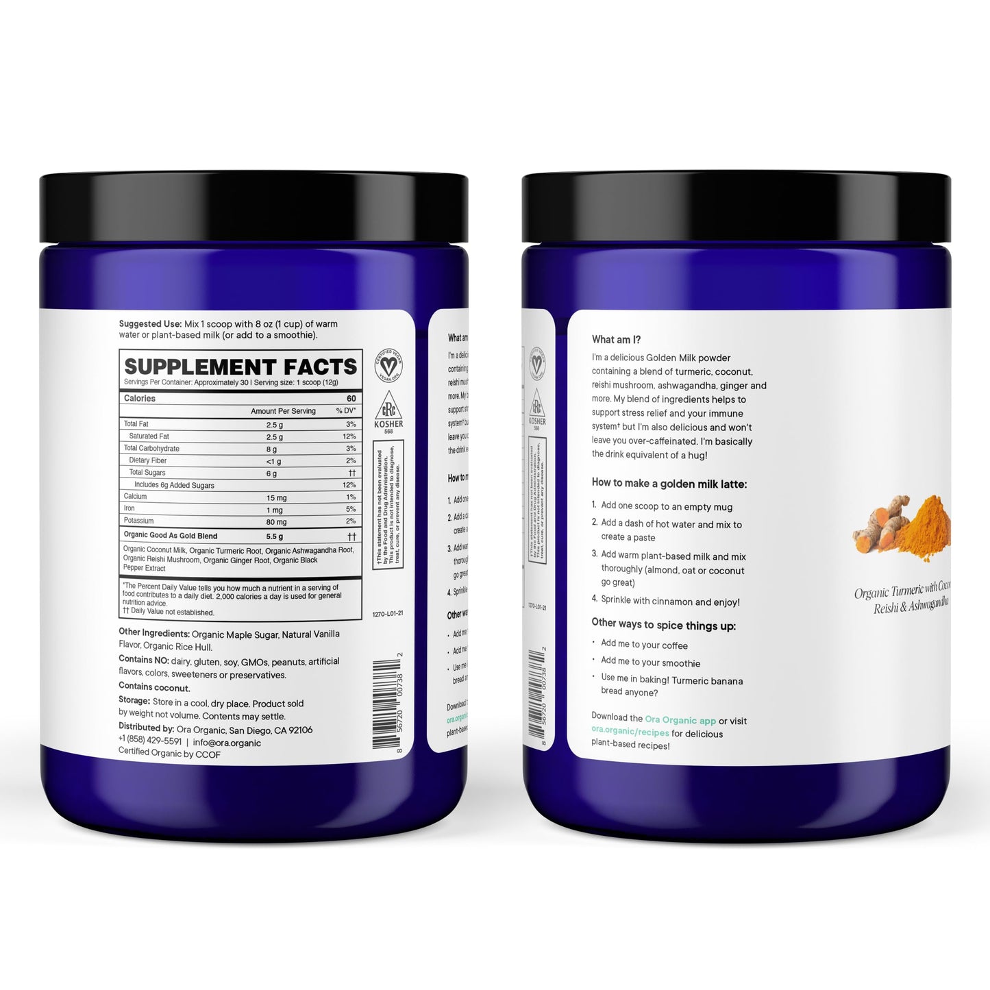 Ora Organic Golden Milk Powder - Ayurvedic Turmeric Powder with Organic Adaptogens - Ashwagandha, Reishi and Ginger | Organic, Gluten-Free, Soy-Free, Vegan, Non-GMO - Maple & Vanilla, 30 Servings Ora OrganicBuy Supplements Australia