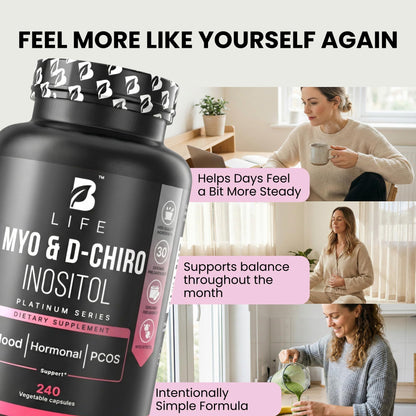 B Life Company Myo-Inositol & D-Chiro Inositol 40:1 for Women | I Inositol Supplement for Women | Hormone Balance, Fertility & Cycle | Vitamin B8, Insulin & Flo Ovarian Support | 240 Caps B Life CompanyBuy Supplements Australia