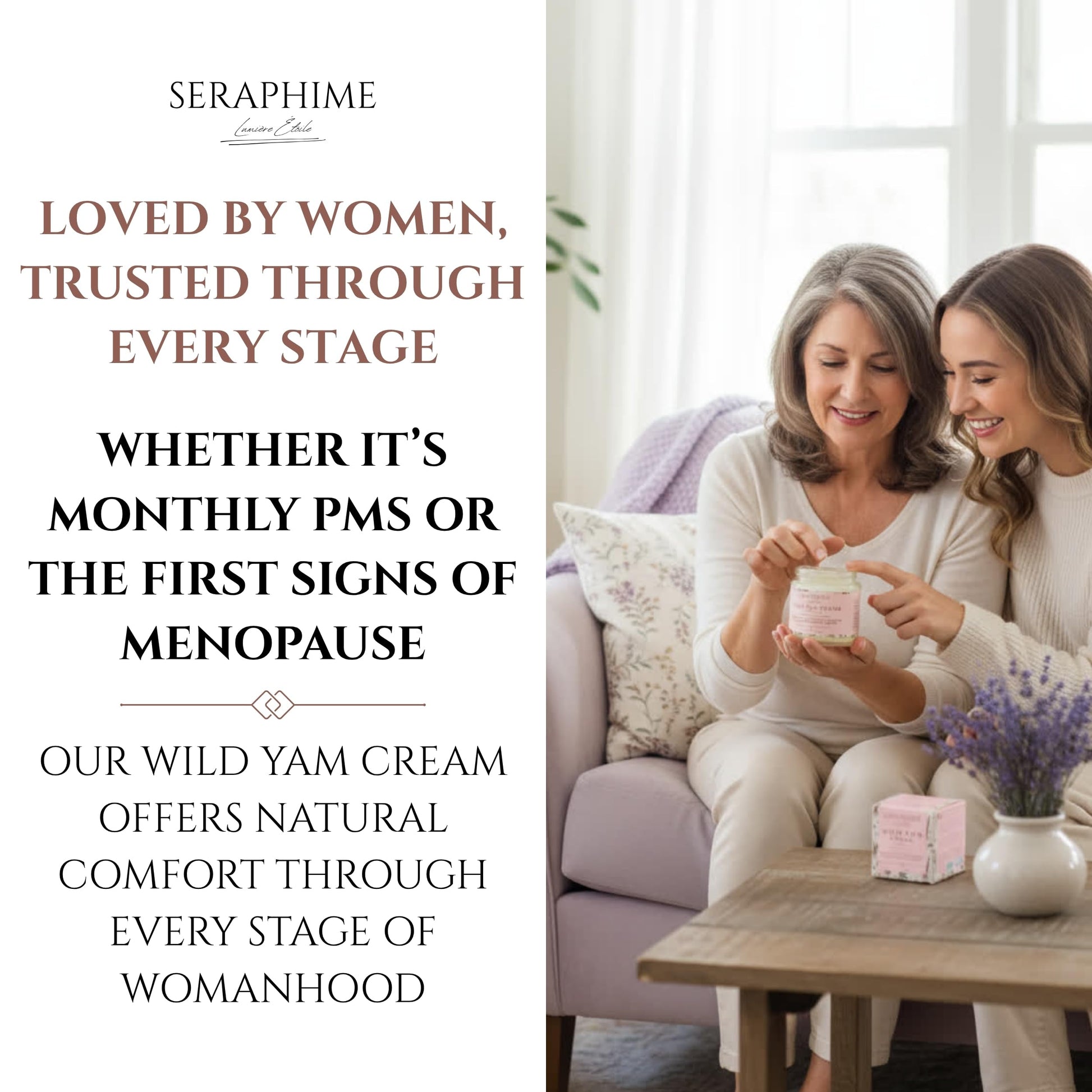 Seraphime Wild Yam Cream for Hormone Balance - Gift for Mom - Menopause and PMS Support for Women - Wild Yam Balancing Cream - Hot Flashes, Night Sweats, Mood Swings, Low Energy - Lavender 4oz SeraphimeBuy Supplements Australia