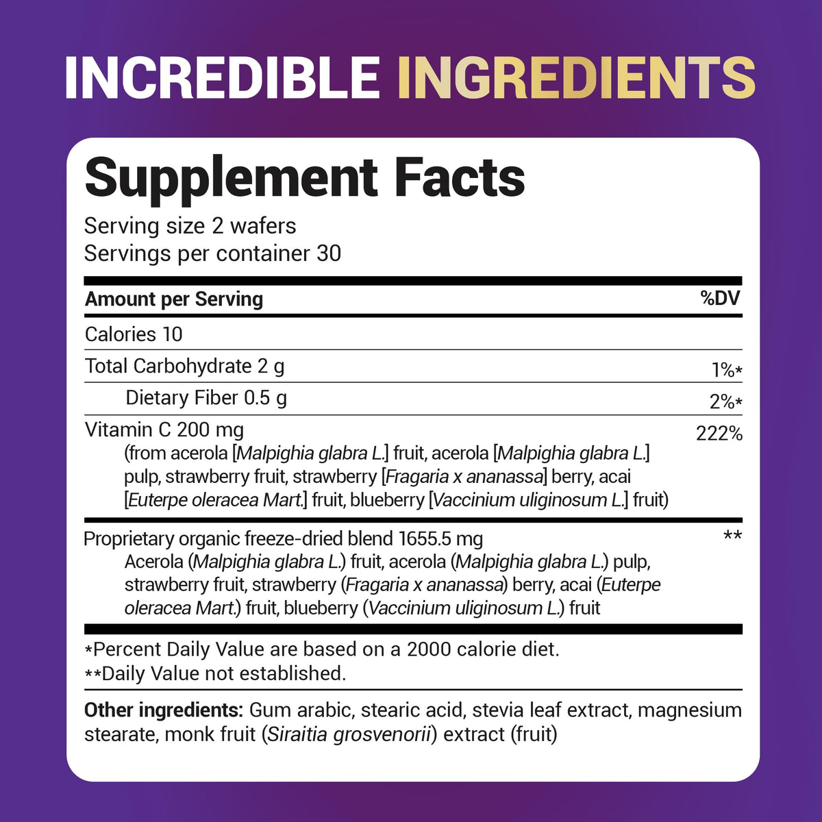 Dr. Berg Chewable Vitamin C Complex - Made with Organic, Non-GMO Berries - 60 Delicious Wafers