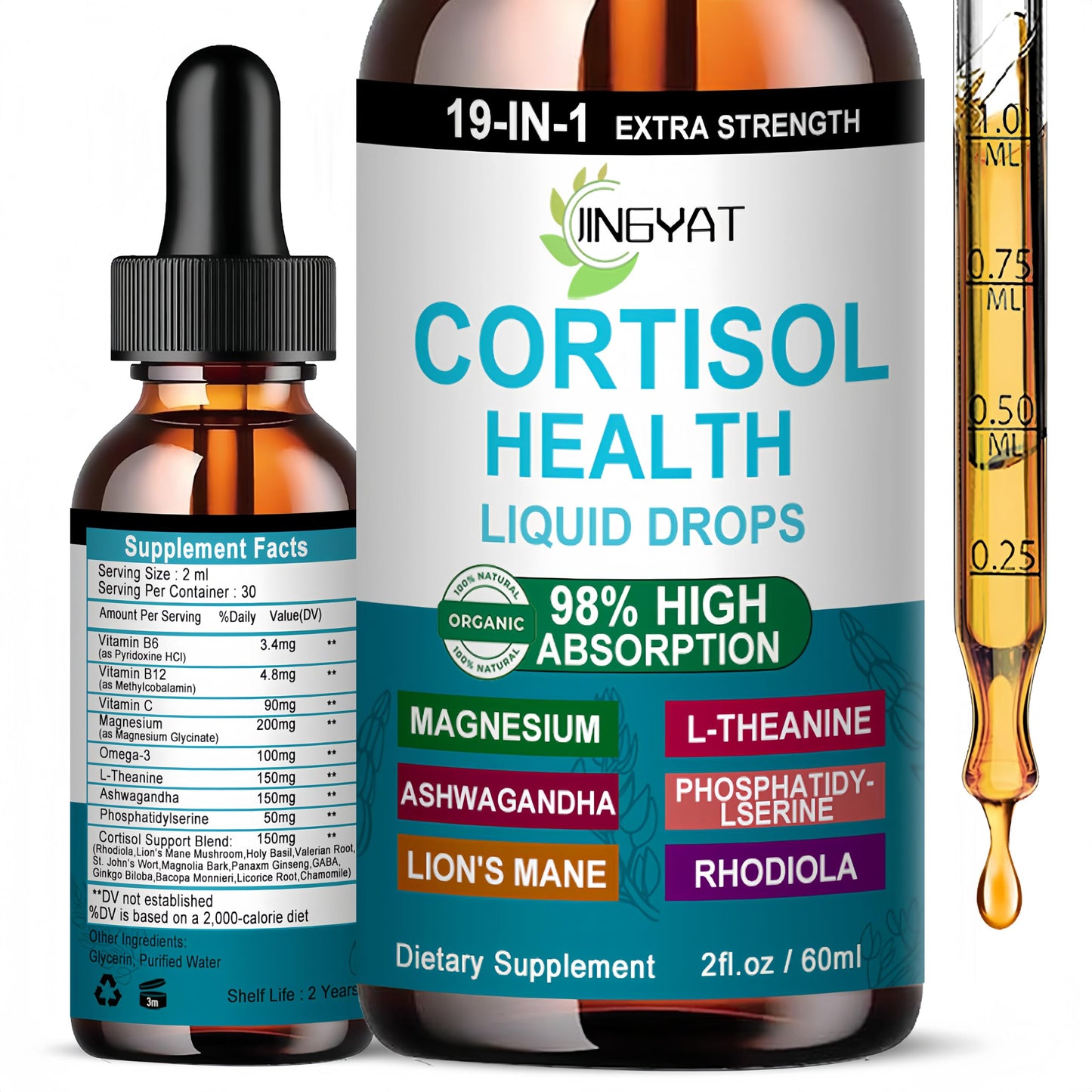Cortisol Supplements for Women,19-in-1 Cortisol Supplement Liquid Drops w/Magnesium,L-Theanine,Ashwagandha,Omega-3, High Absorption Hormone Balanced for Women Drops - Sleep Focus Mood, Non-GMO JINGYATBuy Supplements Australia