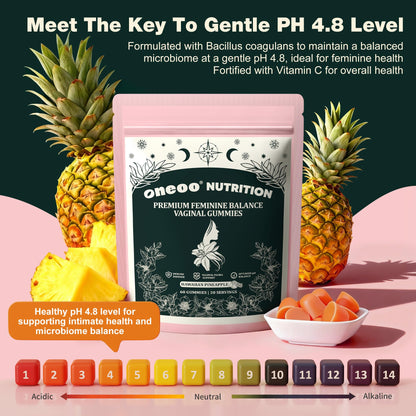 Oneoo Feminine Balance Gummies - Premium Balance Gummies for Women's pH Health, Feminine Gummy for Immune & Energy Support, Vegan, Gluten-Free, Hawaiian Pineapple, 60 Count OneooBuy Supplements Australia