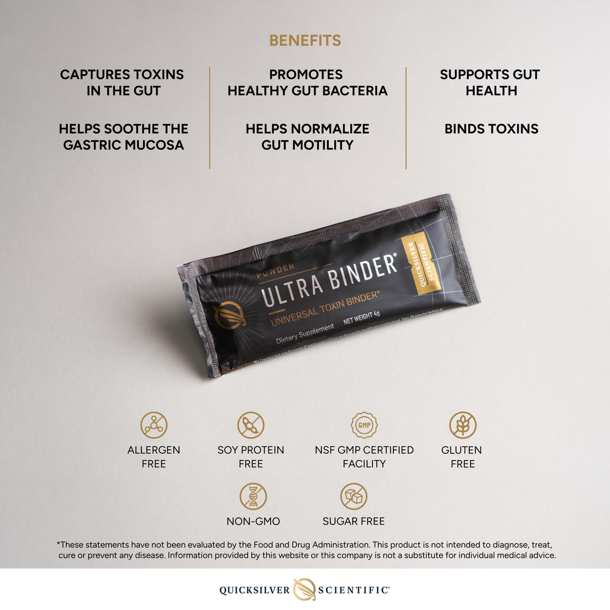 Quicksilver Scientific Ultra Binder Stick Packets - Multi Binder with Bentonite Clay Powder, Zeolite Detox & Charcoal - Supplement for Gut Support & The Body's Toxin Removal Process (20 Sticks) Quicksilver ScientificBuy Supplements Australia