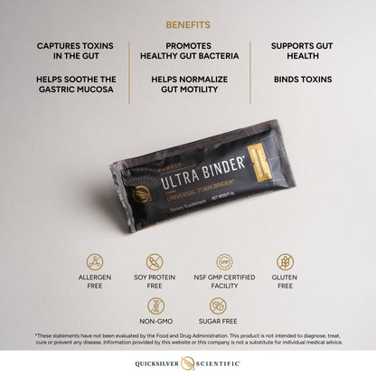 Quicksilver Scientific Ultra Binder Stick Packets - Multi Binder with Bentonite Clay Powder, Zeolite Detox & Charcoal - Supplement for Gut Support & The Body's Toxin Removal Process (20 Sticks) Quicksilver ScientificBuy Supplements Australia