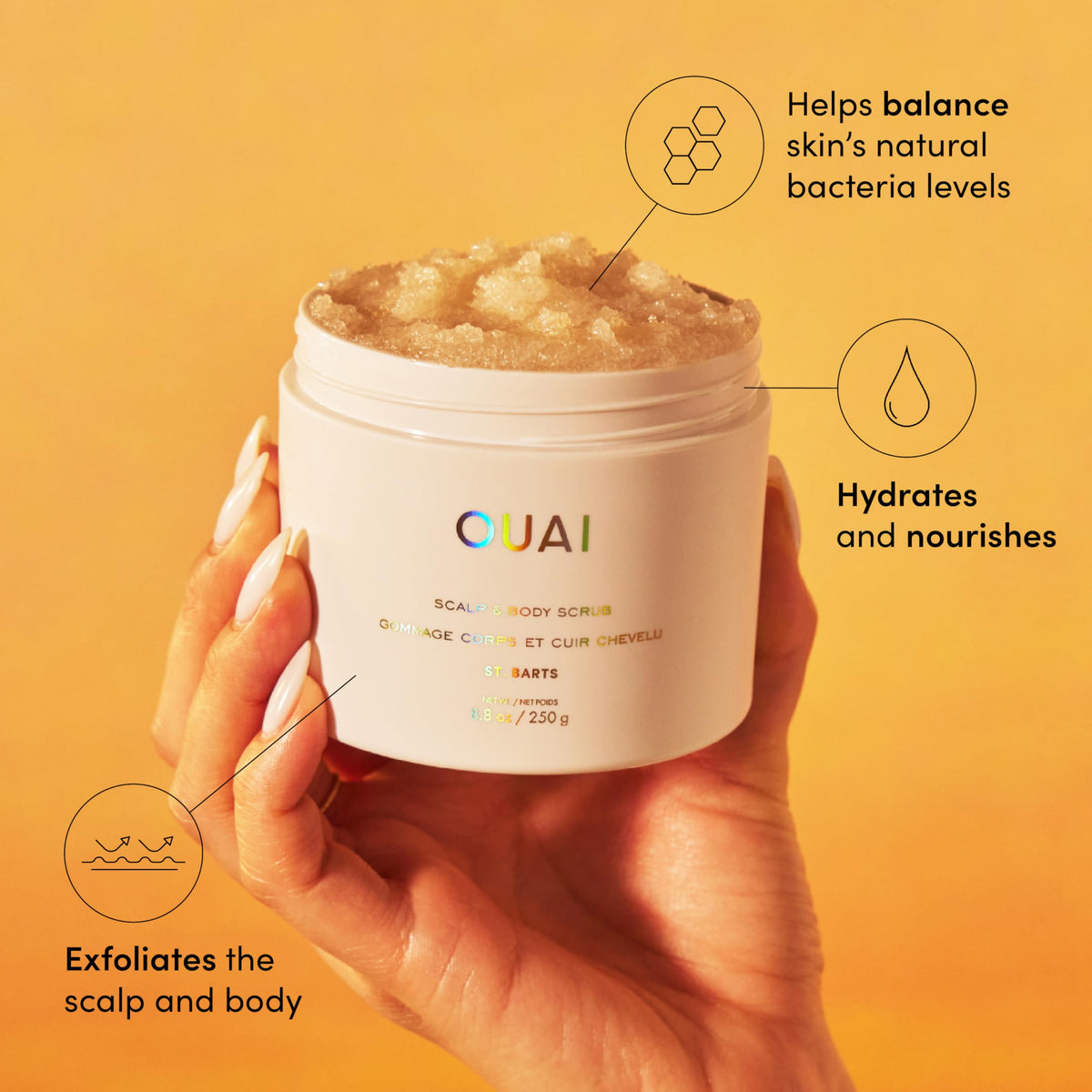 OUAI Scalp & Body Scrub, St. Barts - Exfoliating Body Scrub with Sugar & Coconut Oil Blend for Smooth, Moisturized Skin - Gentle Scalp Exfoliator for Removing Product Build Up (8.8 Oz) OUAIBuy Supplements Australia