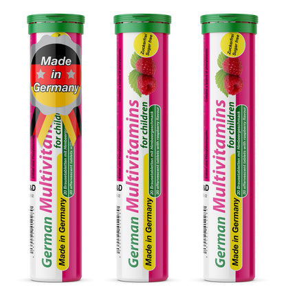 T&D German Multivitamin for Children 60 Drink Effervescent Tablets - Sweet Raspberry Flavour, Sugar Free, Vegan - Vitamin C, E, B1, B2, B6, B12 T&DBuy Supplements Australia