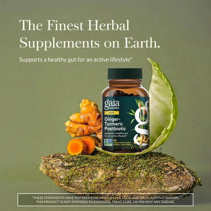 Gaia Herbs Ginger-Turmeric Postbiotic - Healthy Gut Support* - 60 Vegan Liquid Phyto-Caps (30 Servings) Gaia HerbsBuy Supplements Australia