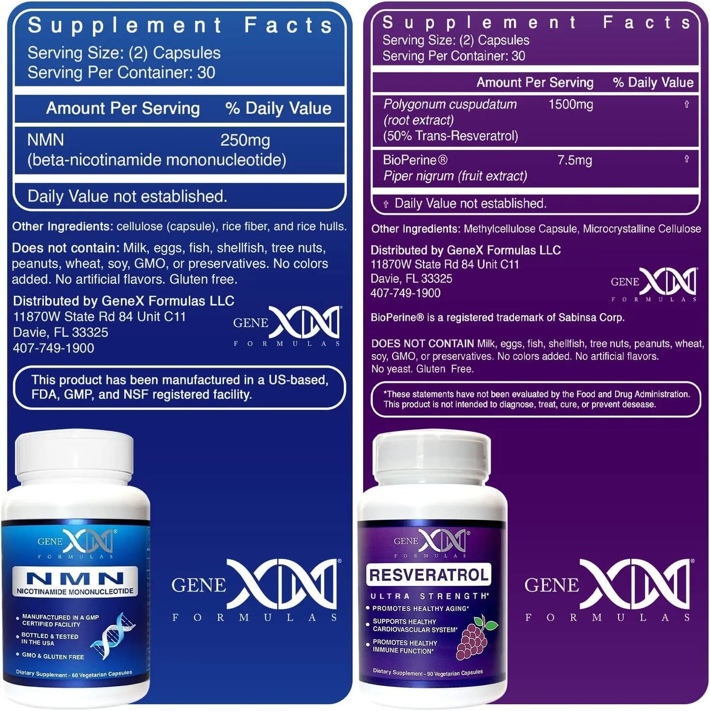 Genex Formulas NMN and Resveratrol Dynamic Duo Supplements | 250mg NAD+ Precursor and Ultra Strength 1500mg Resveratrol w/BioPerine, for Healthy Aging Support Genex FormulasBuy Supplements Australia