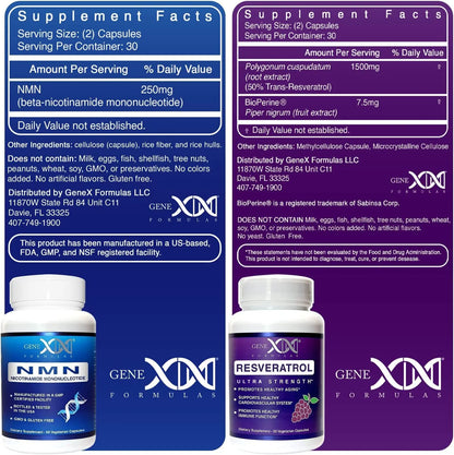 Genex Formulas NMN and Resveratrol Dynamic Duo Supplements | 250mg NAD+ Precursor and Ultra Strength 1500mg Resveratrol w/BioPerine, for Healthy Aging Support Genex FormulasBuy Supplements Australia