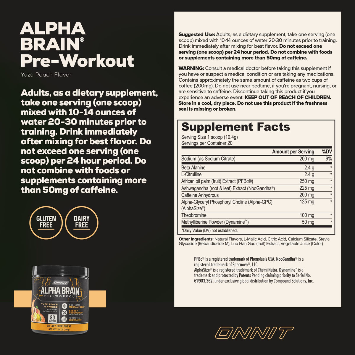 ONNIT Alpha Brain Pre-Workout - Yuzu Peach (20 Serving Tub) ONNITBuy Supplements Australia