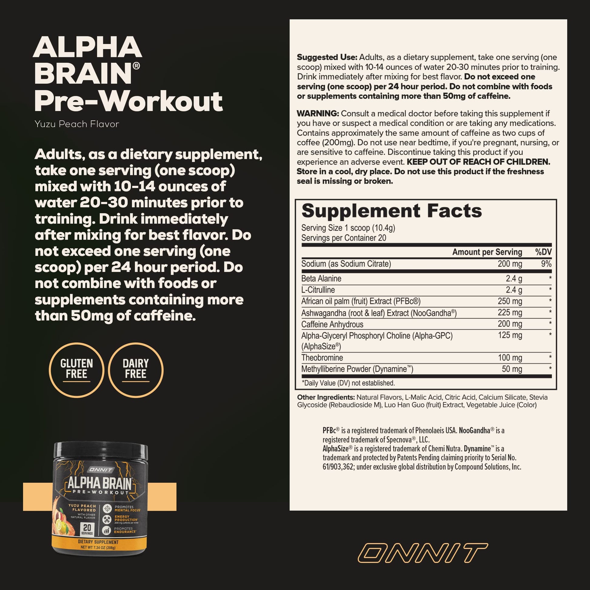 ONNIT Alpha Brain Pre-Workout - Yuzu Peach (20 Serving Tub) ONNITBuy Supplements Australia