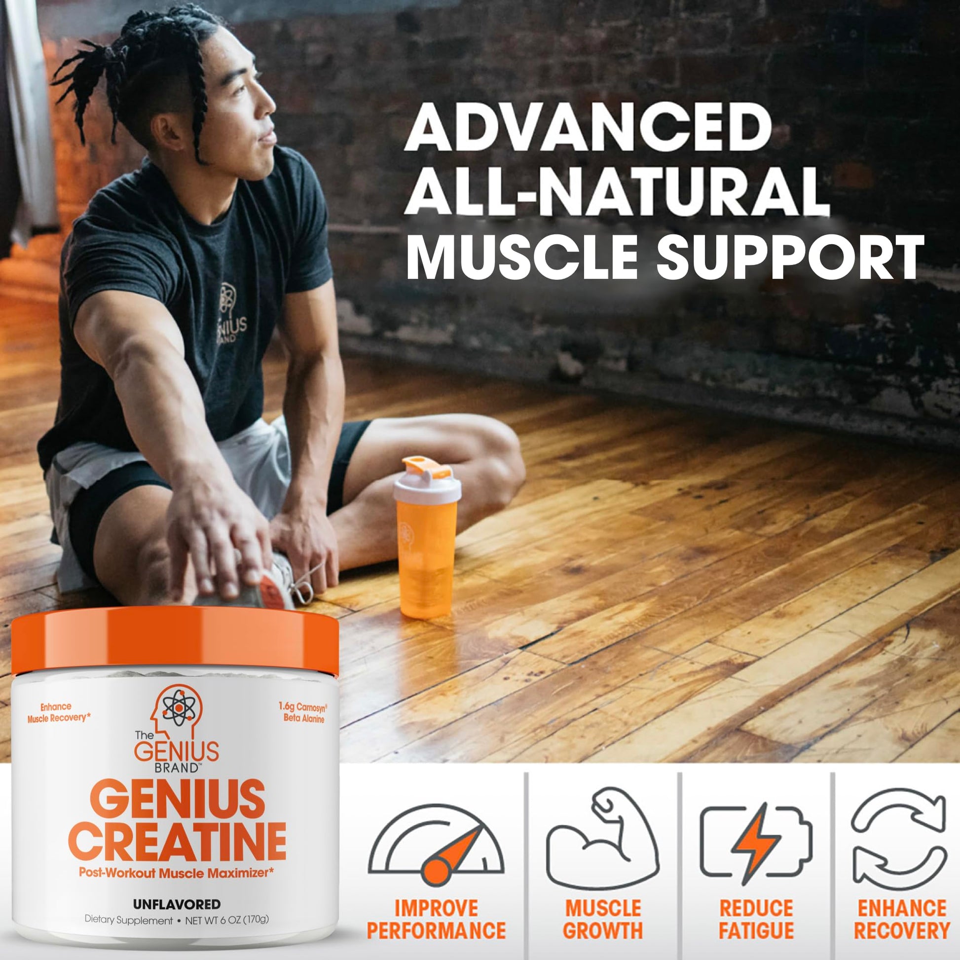 Genius Pre Workout Powder, Sour Apple, and Genius Micronized Creatine Monohydrate Powder, Unflavored, All Natural Nootropic Pre Workout and Post Workout Supplement Stack