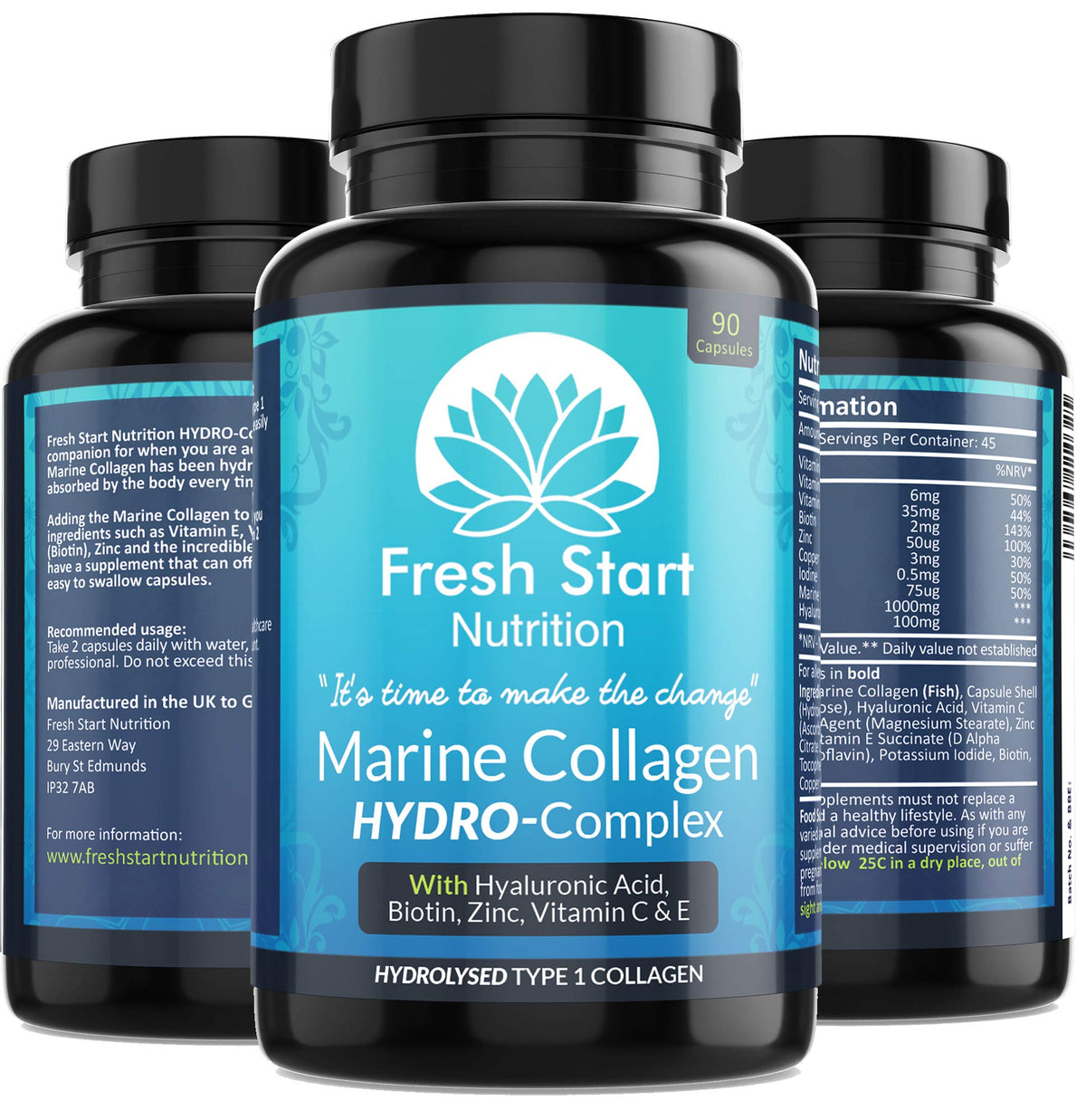 Marine Collagen Tablets 1000mg - 90 Premium Type 1 Hydrolysed Collagen Capsules with Hyaluronic Acid Fresh Start NutritionBuy Supplements Australia