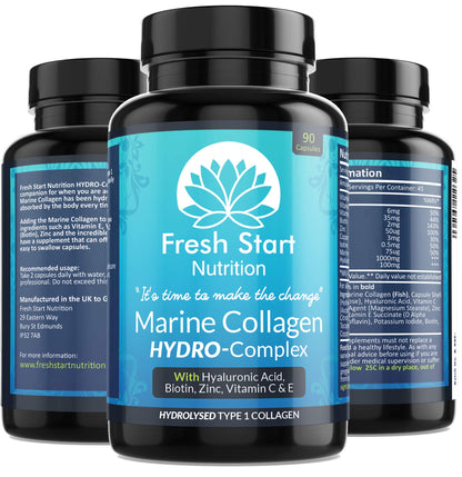 Marine Collagen Tablets 1000mg - 90 Premium Type 1 Hydrolysed Collagen Capsules with Hyaluronic Acid Fresh Start NutritionBuy Supplements Australia