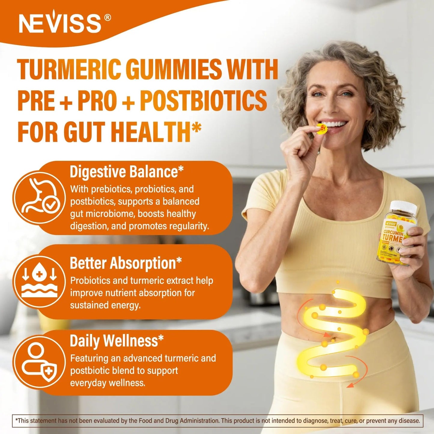 Sugar Free Turmeric Curcumin Filled Gummies 550mg for Adults, Ginger & Black Pepper | 95% Curcuminoids w/Prebiotic Probiotic & Postbiotic Blend, Support, Immune & Digestive Health, Vegan, 2Pack NEVISSBuy Supplements Australia