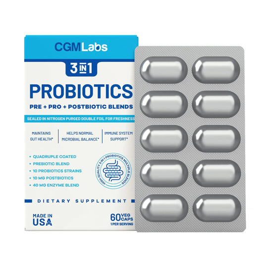 Probiotics 3 in 1 - Prebiotics + Probiotics + Postbiotics All in one! Nitrogen Purged, Individually Packed in Double-foil Blister for Freshness - 60 Veg caps by CGM Labs CGMLABSBuy Supplements Australia