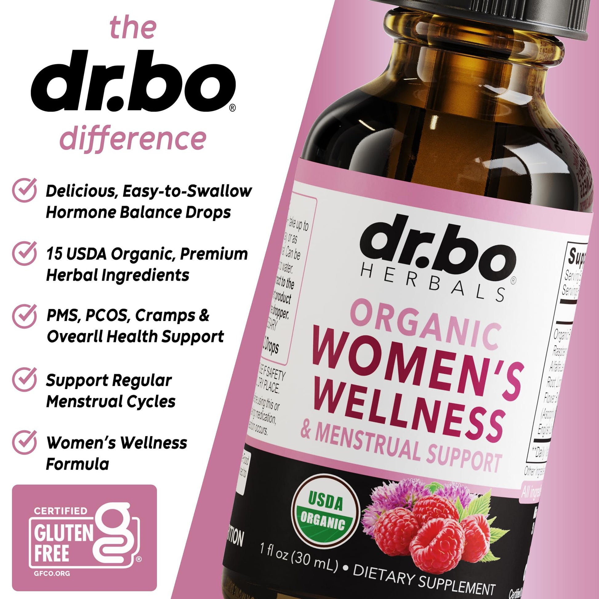 Hormone Balance for Women & PMS Relief - Women's Wellness Organic Hormonal Balance Supplements Liquid Drops & Menstrual Cramp Period Support - Raspberry Leaf, Chasteberry, Black Cohosh Supplement 1 Oz DR. BOBuy Supplements Australia
