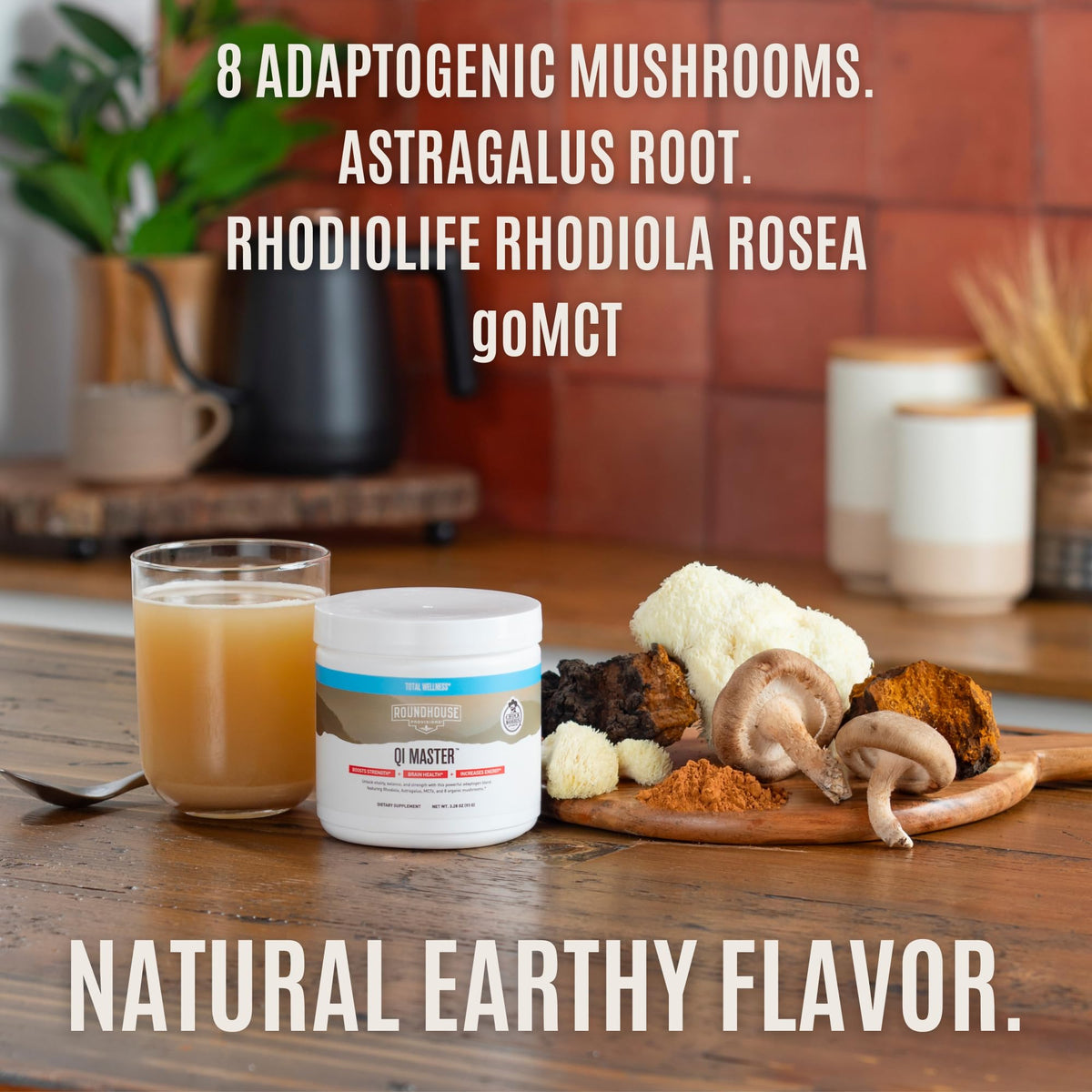 ROUNDHOUSE PROVISION Qi Master Adaptogen Blend, Earthy Mushroom Flavor with Astragalus Root, Rhodiolife Extract, MCT, 8 Organic Mushrooms (30 Scoops) by Chuck Norris ROUNDHOUSE PROVISIONBuy Supplements Australia