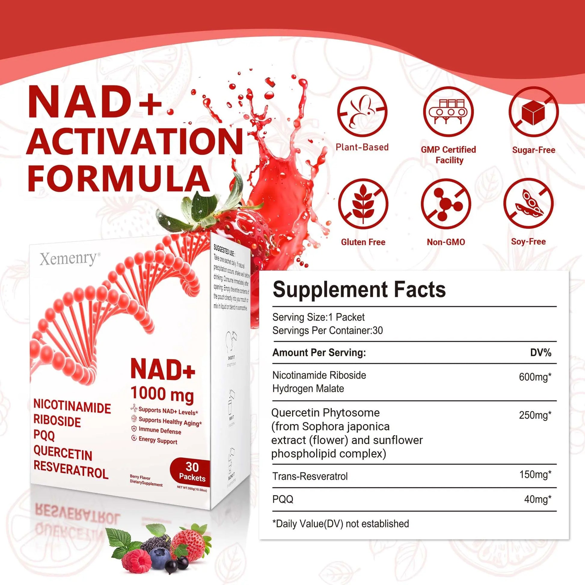 NAD Supplement 1000mg Liquid - Nicotinamide Riboside Resveratrol Supplements for Men & Women - NMN Alternative for Enhanced Energy & Anti-Aging, Focus - 30 Packets XemenryBuy Supplements Australia