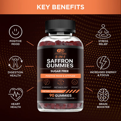 Effective Nutra Saffron Gummies for Adults 88.5mg - Mood Support & Stress Relief with GABA, Passion Flower - 5-in-1 Formula - Sugar-Free, Vegan, Non-GMO, Made in USA - 90 Count (45-Day Supply) Effective Nutra buy supplements Au