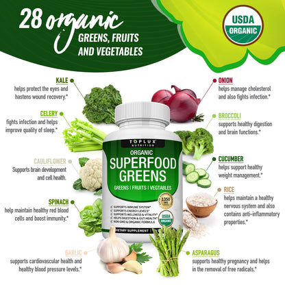Organic Super Greens Capsules Superfood Fruit Veggie Supplement - 28 Powerful Natural TopluxBuy Supplements Australia