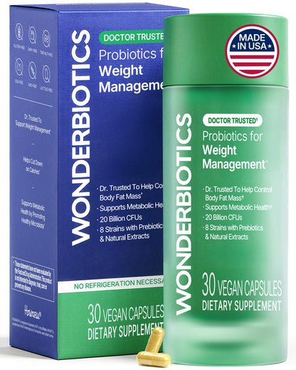 WonderBiotics Weight Management Probiotics for Women - Appetite Suppressant  + 8 Clinically Strains - Safe & Natural Loss, Belly Fat, No Side Effects - 30 CT