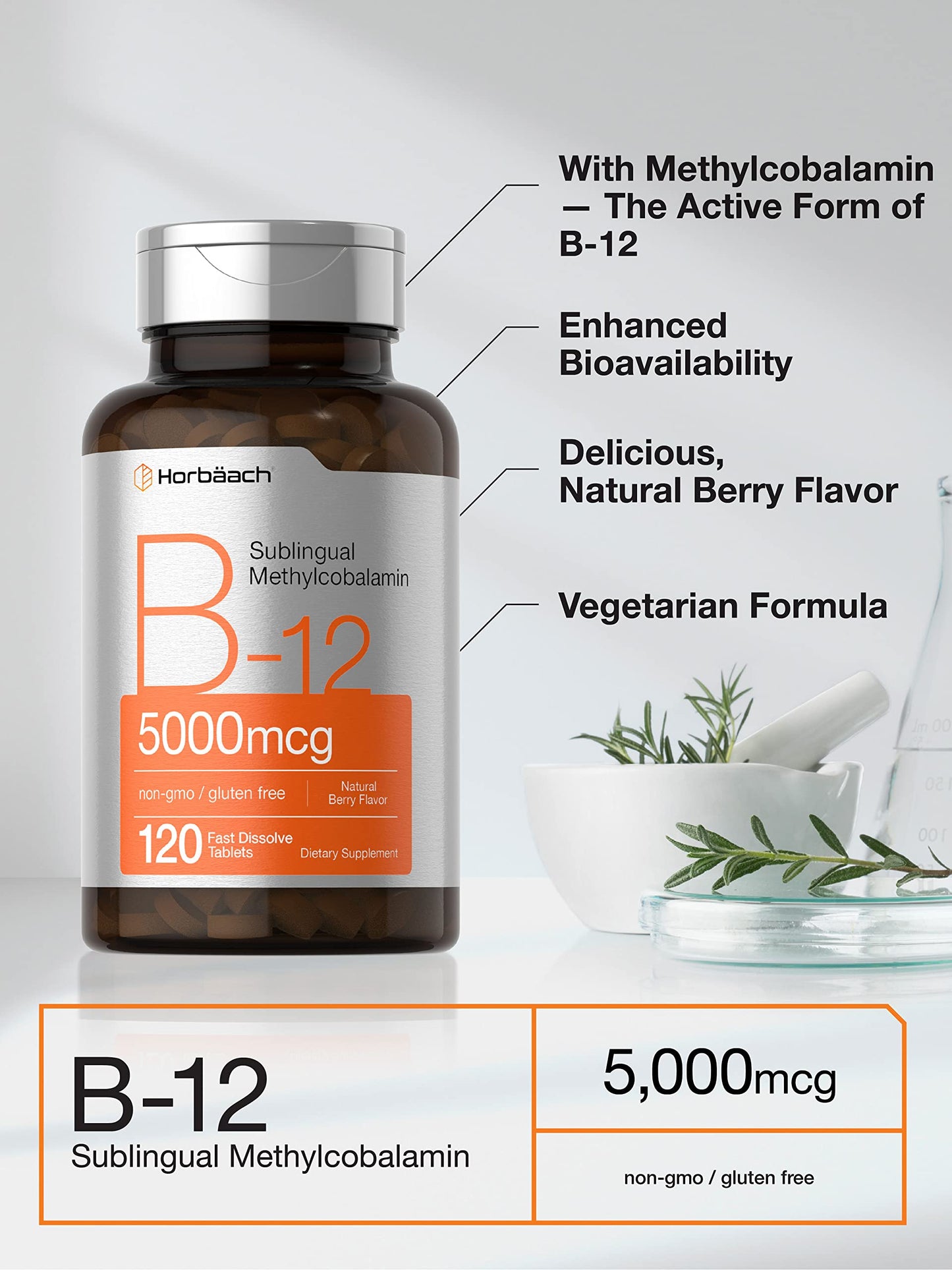 Horbäach B12 Sublingual Methylcobalamin | 5000mcg | 120 Fast Dissolve Tablets HorbäachBuy Supplements Australia