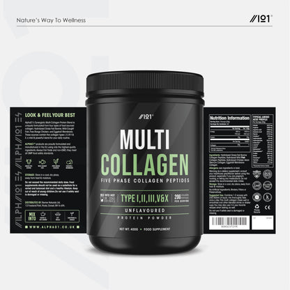 Multi Collagen Protein Powder (400g) - Types I, II, III, V & X - Hydrolyzed Grass Fed Bovine, Wild Caught Fish ALPHA01Buy Supplements Australia