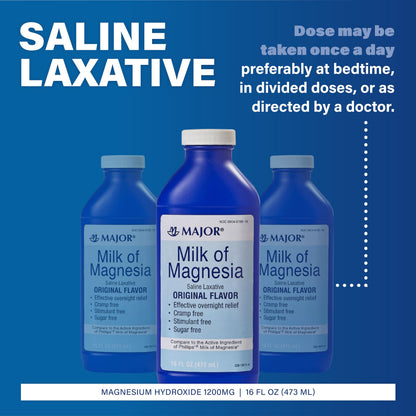 MAJOR Milk of Magnesia Saline Laxative - Original Flavor - Effective Overnight Relief - Stimulant-Free, Sugar-Free - 16 Fl Oz MAJORBuy Supplements Australia