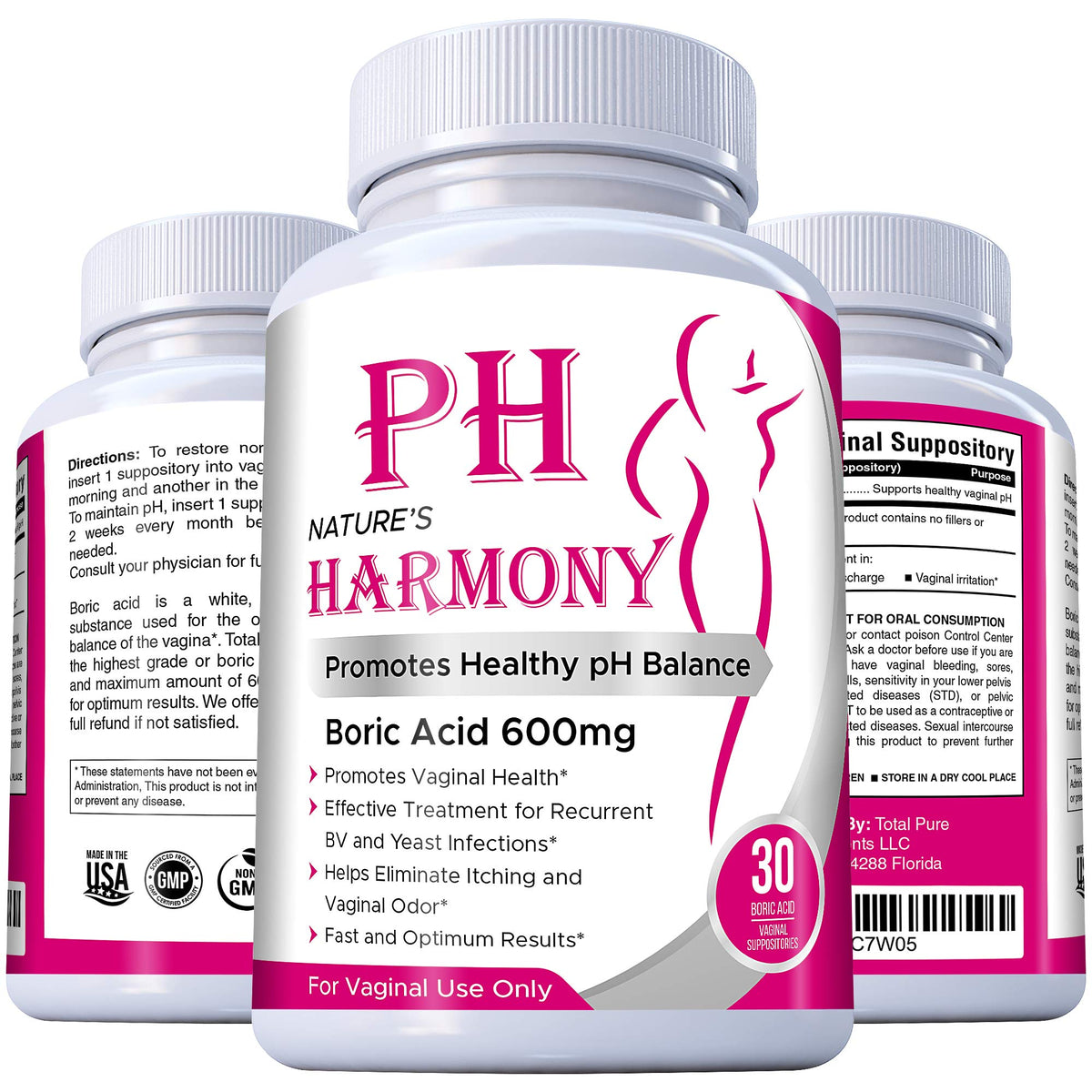 PURE PLANT HOME Boric Acid Suppositories Nature's Harmony 30 Count 600 mg 100% Pure Made in USA Nature's HarmonyBuy Supplements Australia