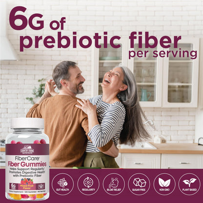 Country Farms Fiber Care Prebiotic Gummies, 6g of Fiber Per Serving, FOS from Beets, Digestive Health, Supports Regularity, Mixed Fruit Flavor