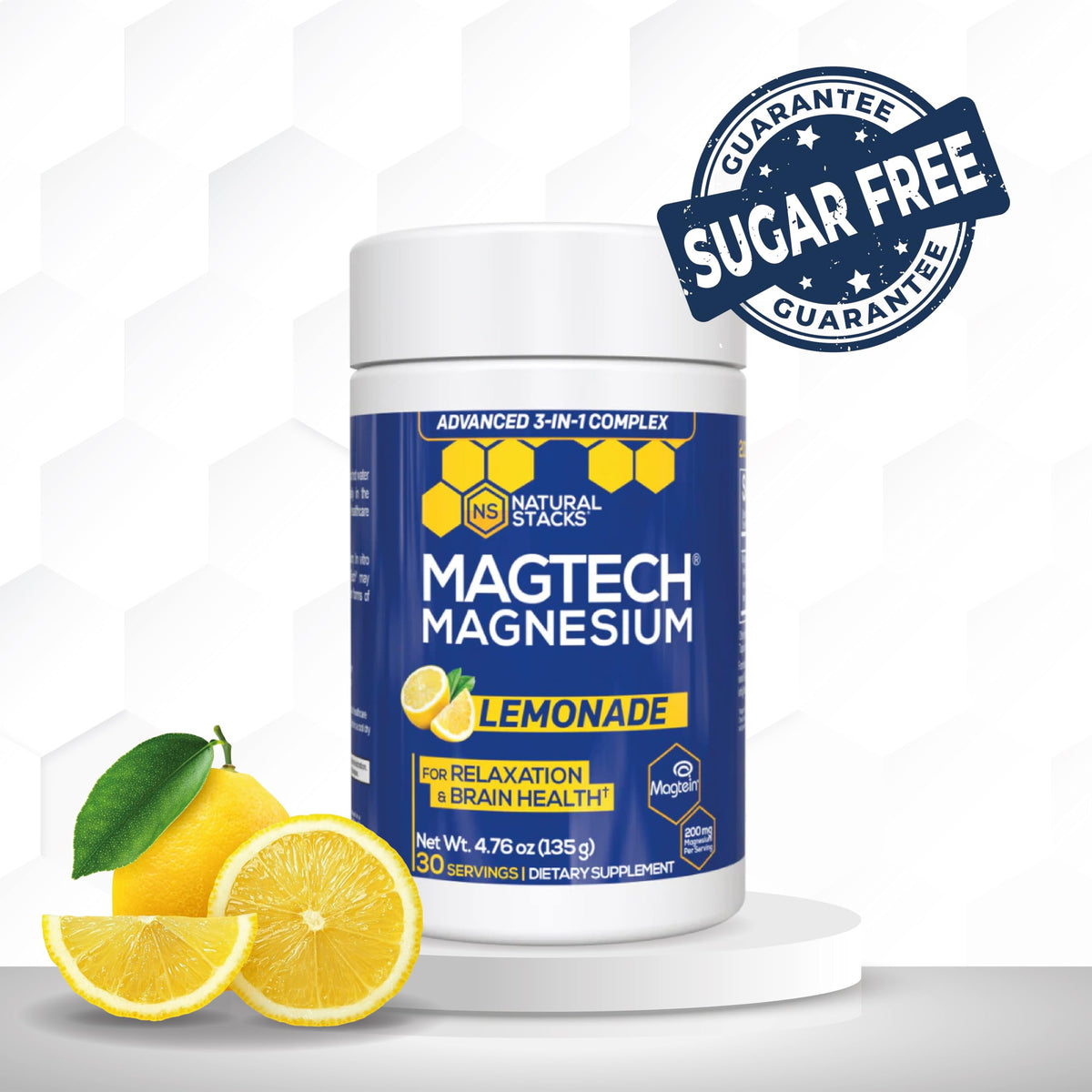 Magtein Magnesium L-Threonate, Glycinate & Taurate - MagTech Magnesium Powder - Sugar Free Lemonade Drink - 200mg Chelated Triple Complex - Supports Relaxation & Brain Health* - 30 Servings NATURAL STACKSBuy Supplements Australia