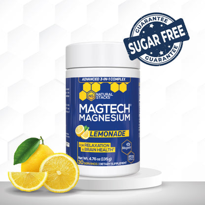 Magtein Magnesium L-Threonate, Glycinate & Taurate - MagTech Magnesium Powder - Sugar Free Lemonade Drink - 200mg Chelated Triple Complex - Supports Relaxation & Brain Health* - 30 Servings NATURAL STACKSBuy Supplements Australia