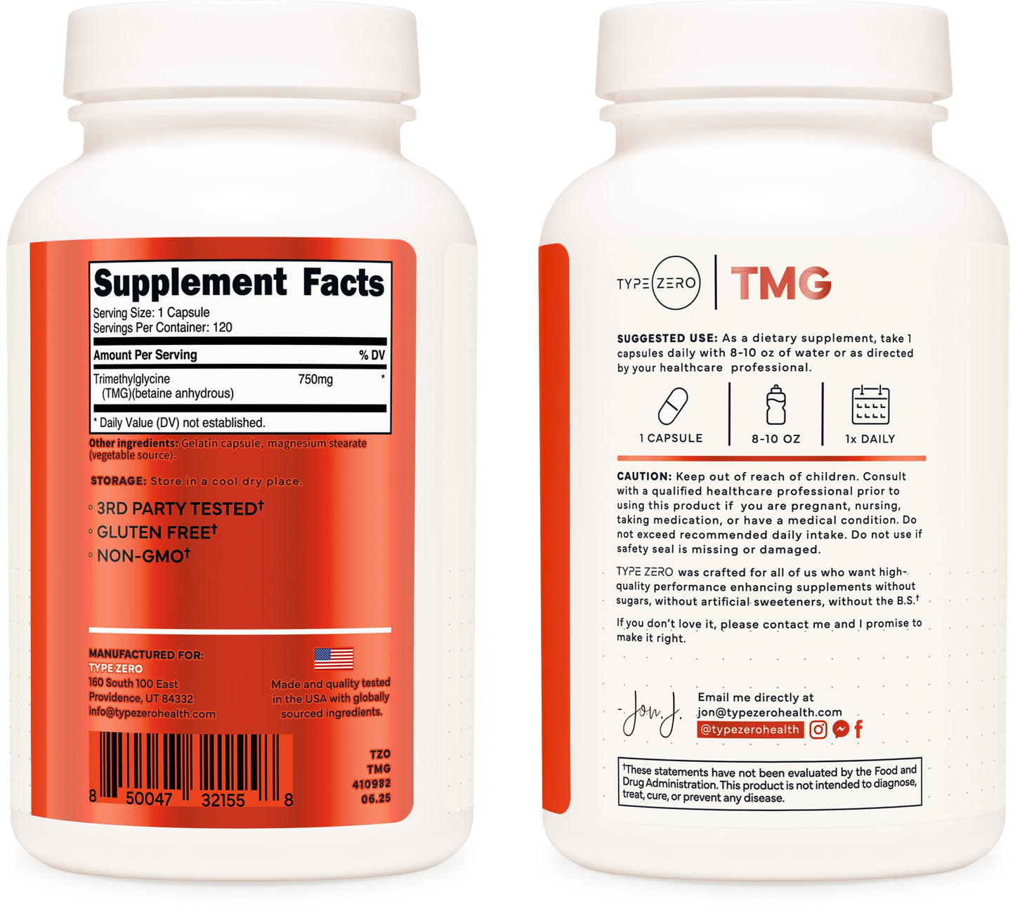 Type Zero Clean TMG Trimethylglycine Capsules (120 Servings) - Non GMO, Gluten Free Type ZeroBuy Supplements Australia