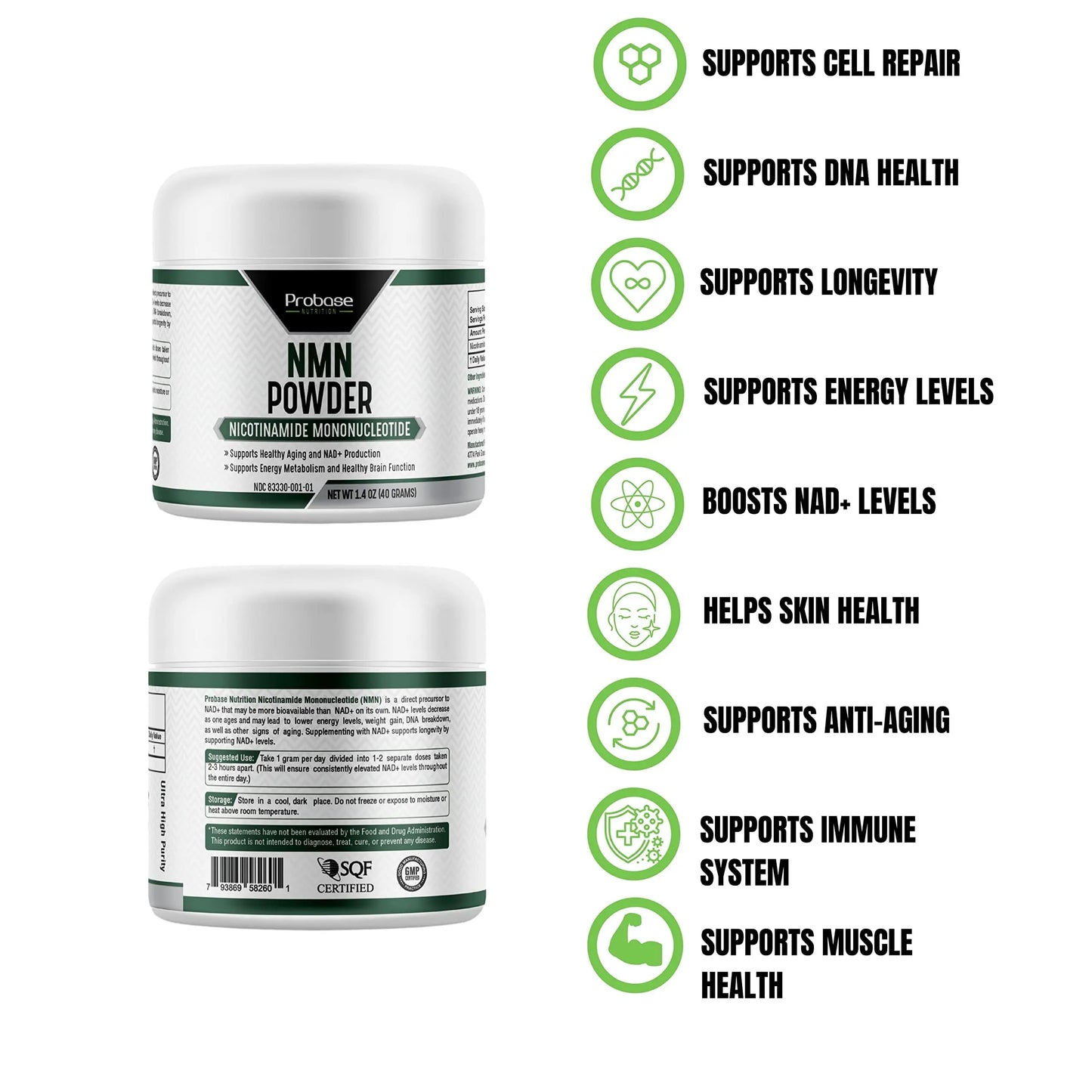 Probase Nutrition Longevity Pure NMN Powder 40 Grams - Ultra-Pure, Fully Stabilized, Pharmaceutical Grade NMN to Boost NAD+, Nicotinamide Mononucleotide Powder Supplement Probase NutritionBuy Supplements Australia