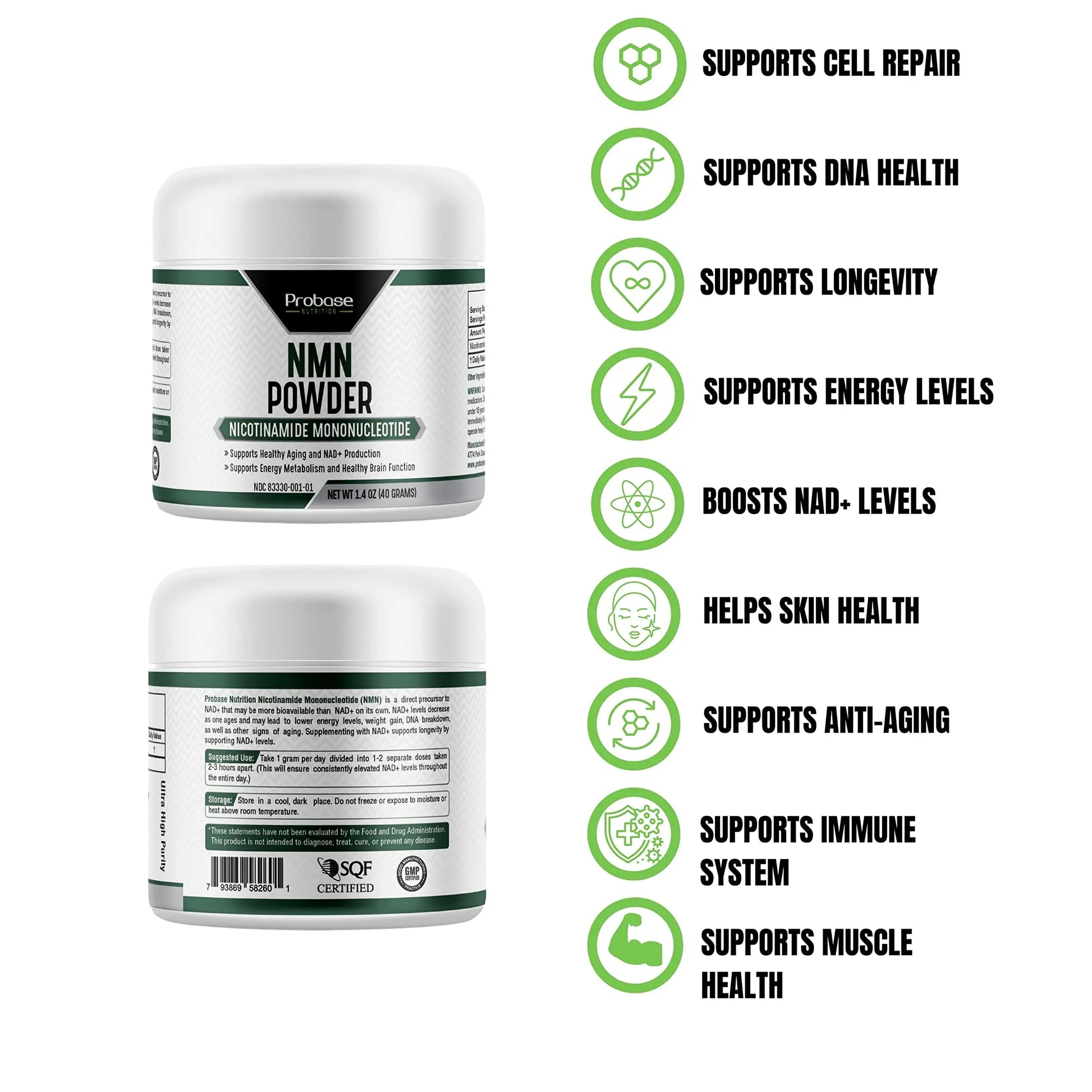 Probase Nutrition Longevity Pure NMN Powder 40 Grams - Ultra-Pure, Fully Stabilized, Pharmaceutical Grade NMN to Boost NAD+, Nicotinamide Mononucleotide Powder Supplement Probase NutritionBuy Supplements Australia