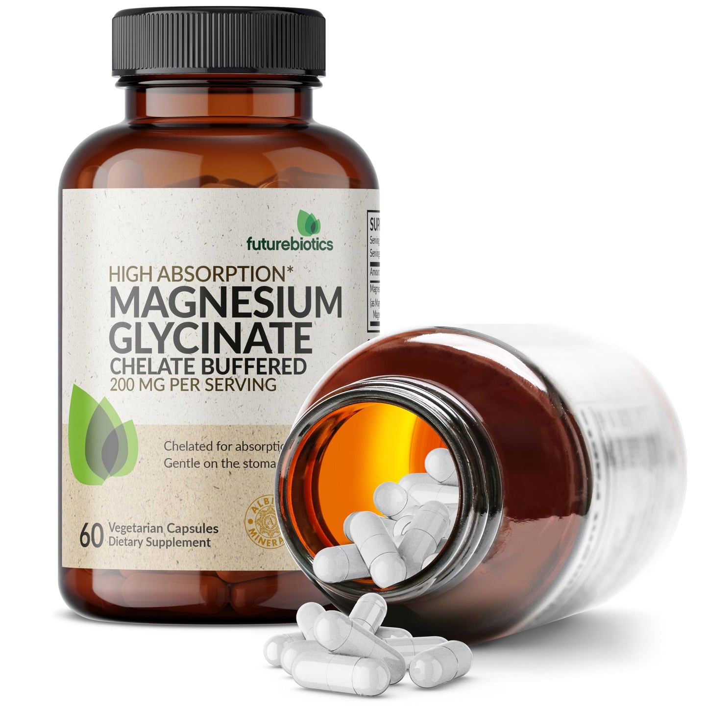 Futurebiotics Magnesium Glycinate 200 MG per Serving Chelated for High Absorption, Gentle On Stomach, Non-GMO, 60 Vegetarian Capsules Futurebiotics canada supplements